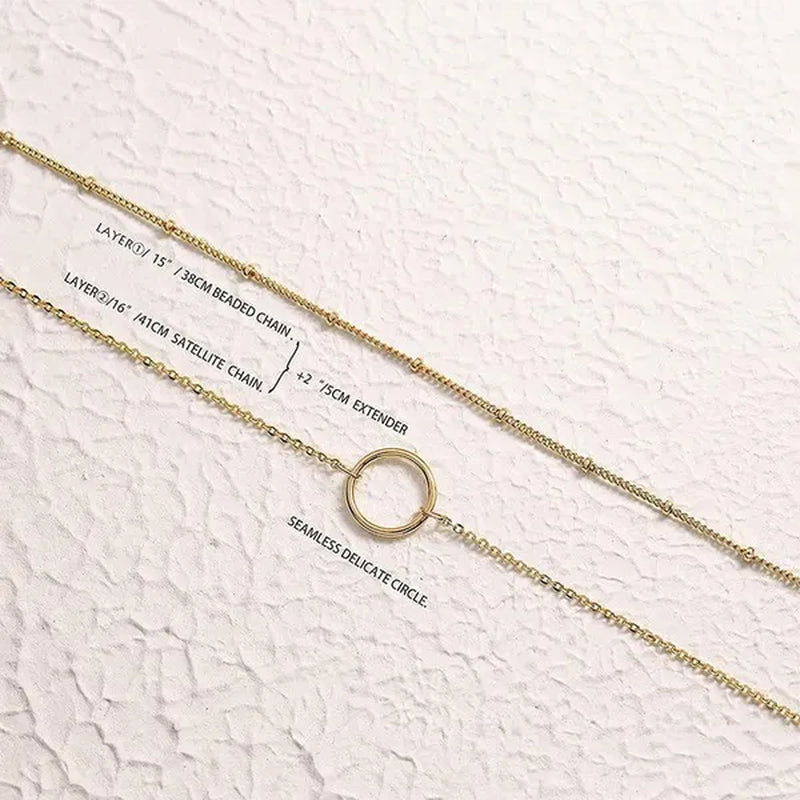 Layered Necklace Pendant Handcrafted 18k Gold Plated Delicate Circle Gold Necklace Layered Long Necklace Women