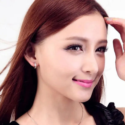Luxury 925 Silver Elegant Heart Diamond Hoop Ear Stud Earrings for Women Round Wedding Bridal Jewelry