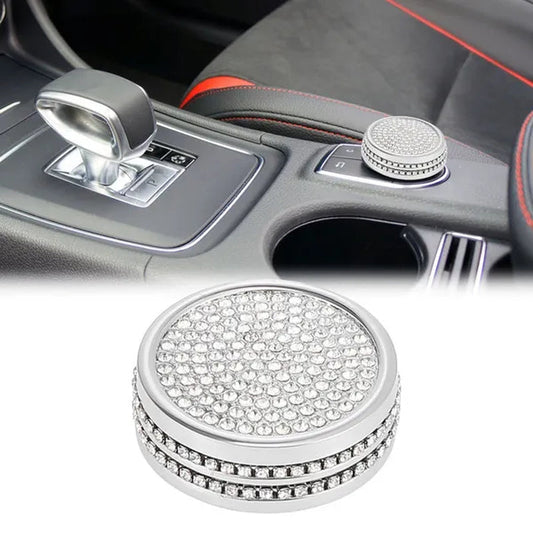 Car Bling Rhinestone Multimedia Volume Audio Knob Trim Interior Accessories for Mercedes Benz GLA X156 CLA C117 a Class W176 Silver Tone