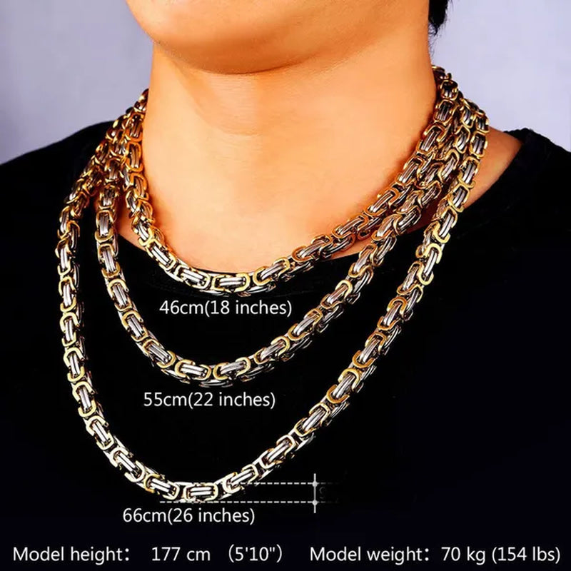 Men‘s Fashion Necklace Stainless Steel Silver Gold Box Byzantine Chain Necklace 18inch-26inch