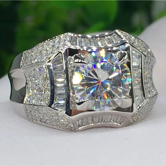 Fashion Men's Accessories Gold Plated Silver Color Cubic Zirconia Rings Mens Zircon Ring Engagement Wedding Band Ring Fashion Jewelry Size 6-13