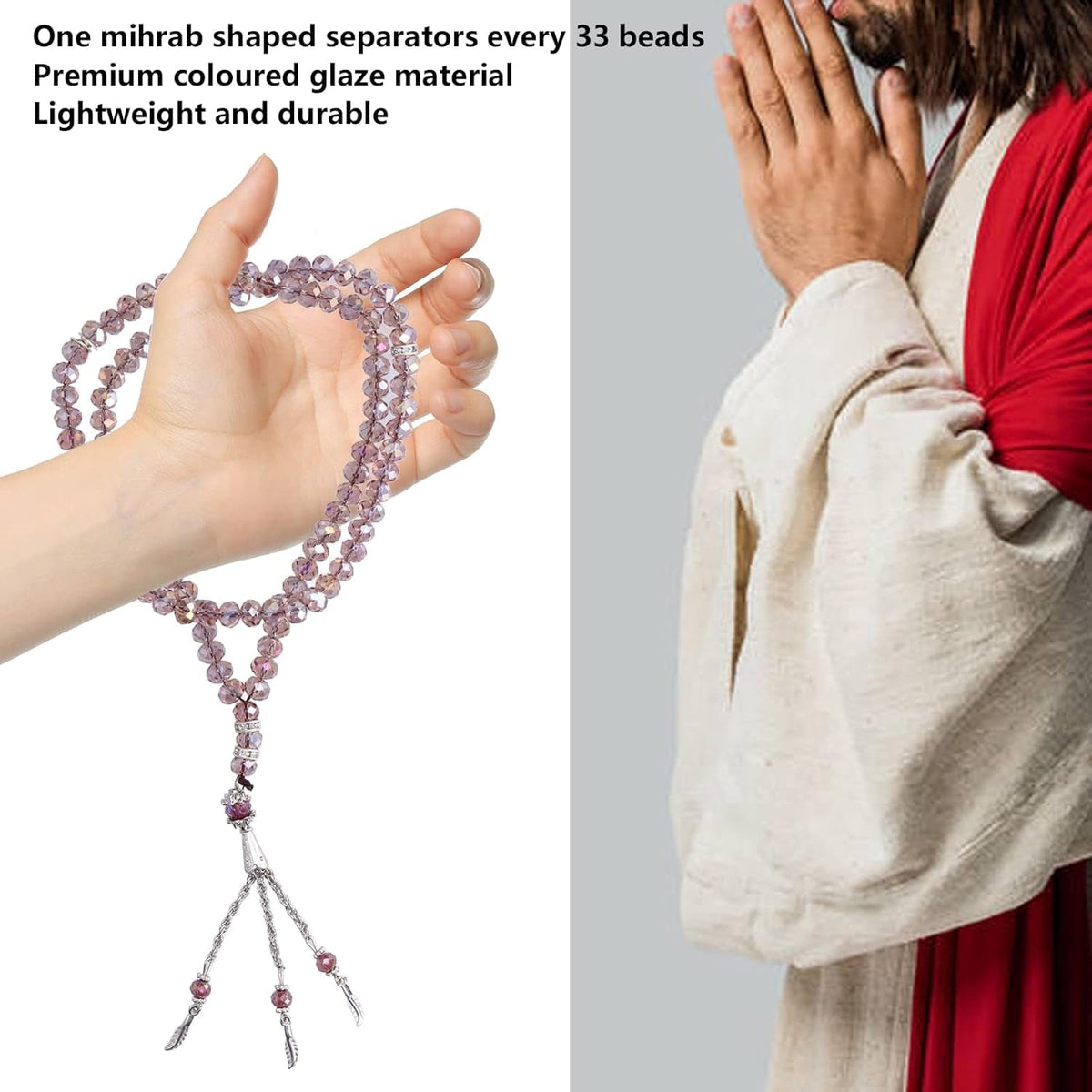 2Pcs Muslim Prayer Beads, 99 Beads Mihrab Separators Count Exquisite Design Tasbih Prayer Beads for Hand Bag, Tamarind Wood Tasbih Prayer Beads Islamic Prayer Beads(Silver Gray)