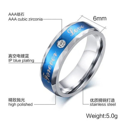 Two Rings Couple Rings Forever Love 316L Stainless Steel Men's Ring 10kt White Gold Filled Princess cut 1ct Sapphire Women's Wedding Ring Sets
