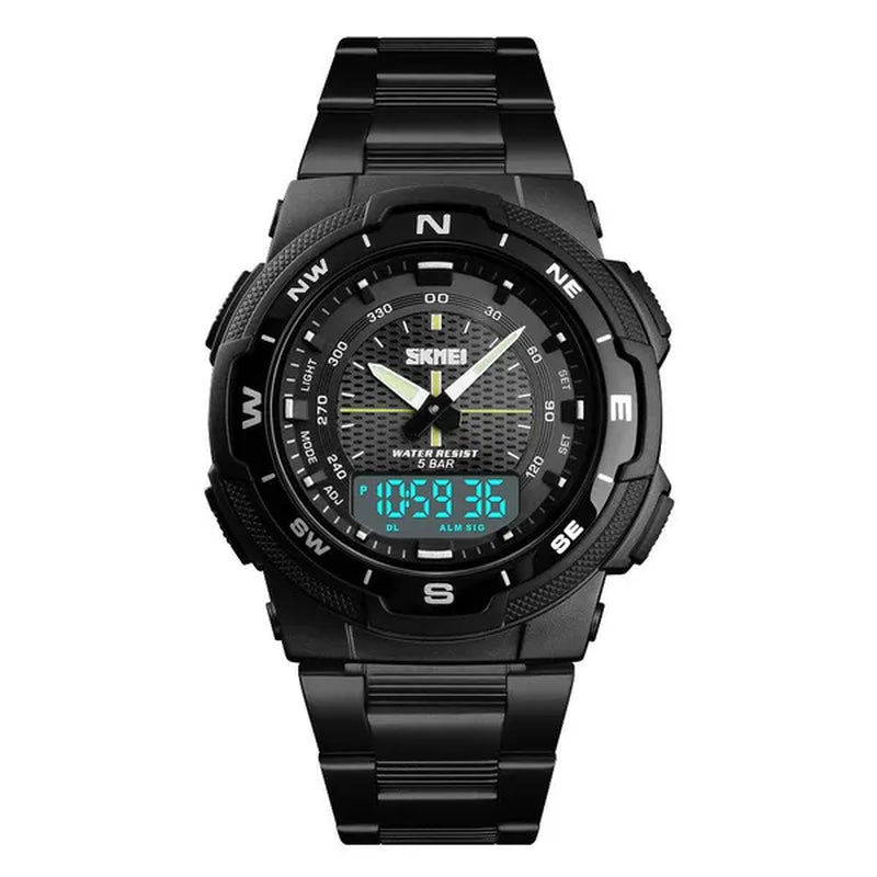 Fashion SKMEI 1370 Men's Digital Watch Outdoor Sports Waterproof Male Business Watches Golden Stainless Steel Wristwatch