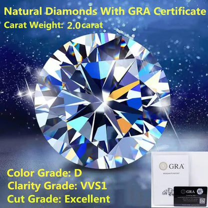 Natural Diamonds D Color Round Shape VVS1 Excellent Clarity Natual Diamonds With GRA Certificate Report and Card 1.0 Carat/ 2.0 Carat /0.5 Carat,Retail Price $9999