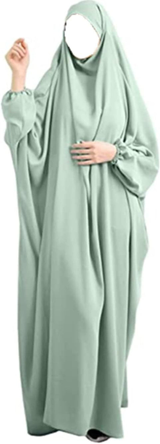 Women Muslim One-Piece Loose Full Cover Long Dress One-Size Overall Hijab Hooded Prayer Dress