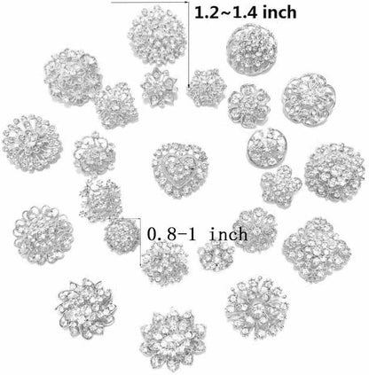 24Pcs Lot Rhinestone Crystal Flower Brooches Pin Set