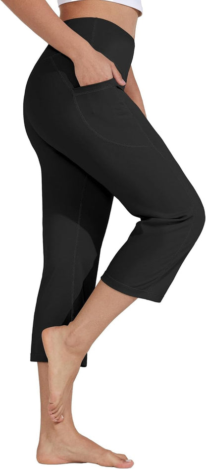 Women'S Yoga Capris Pants High Waist Leggings Crop Athletic Exercise Workout Capris Straight Leg 21"