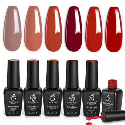 Beetles Gel Nail Polish Set, 6 Retro Colors Old School Collection Soak Off UV Gel Polish Red Yellow Blue Orange Green Gel Polish Nail Art Design Spring Manicure Kit Salon DIY Gifts for Women Girls