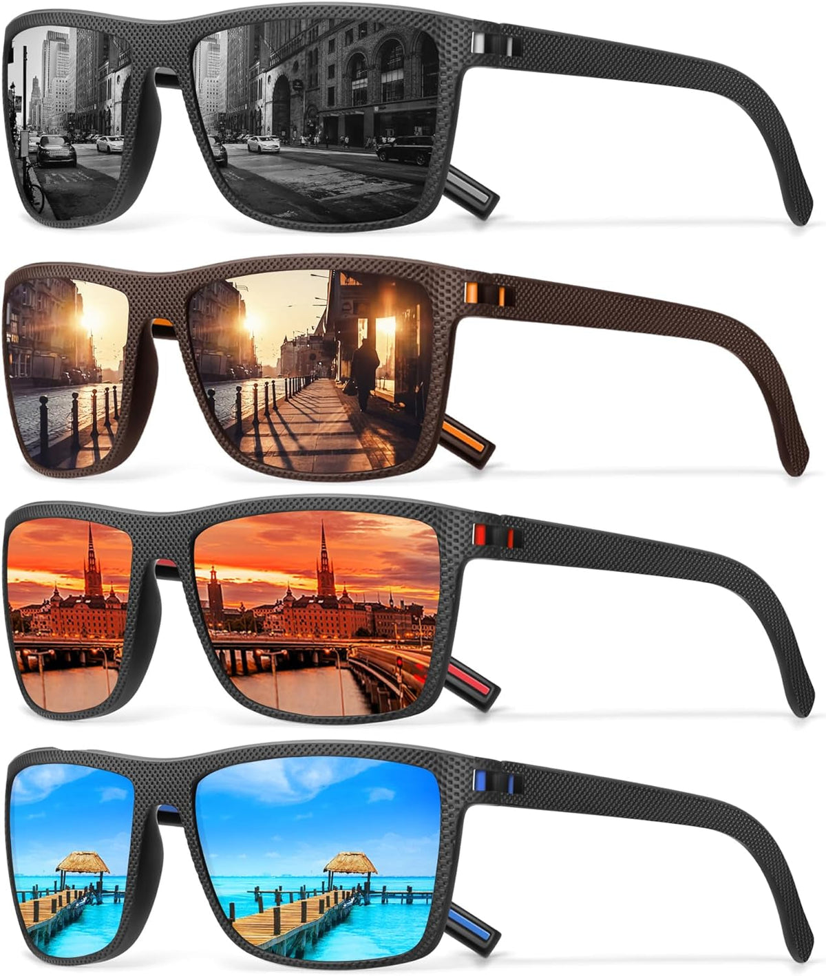 Square Polarized Sunglasses for Men Vintage Style Driving Travel Sun Glasses Lightweight Frame UV Protection Goggles