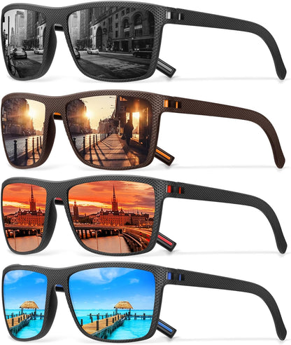 Square Polarized Sunglasses for Men Vintage Style Driving Travel Sun Glasses Lightweight Frame UV Protection Goggles