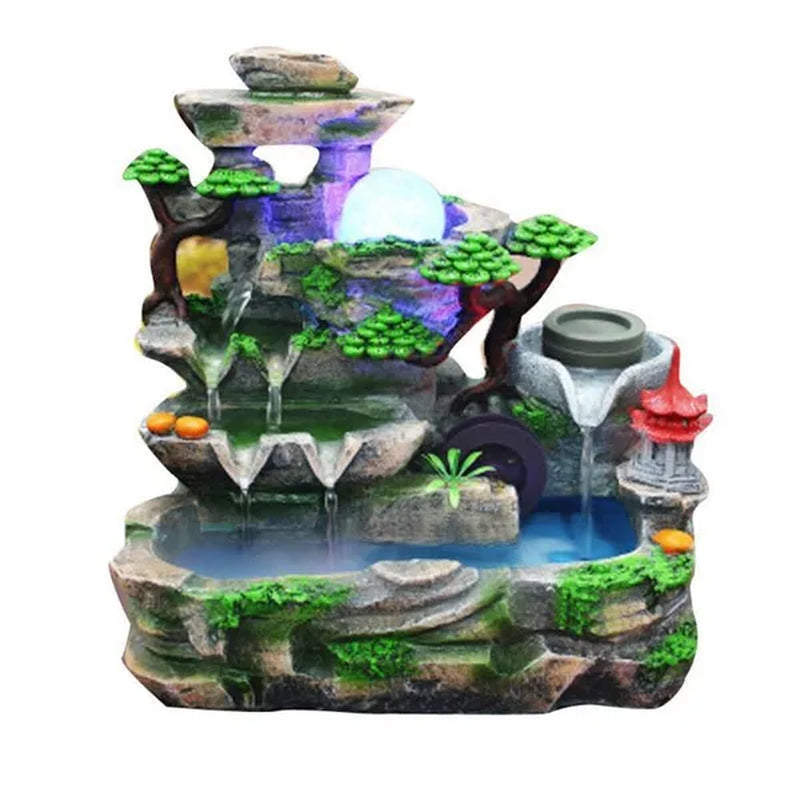 Desktop Rockery Fountain Waterfall Indoor Decoration LED Light Home Office Decor