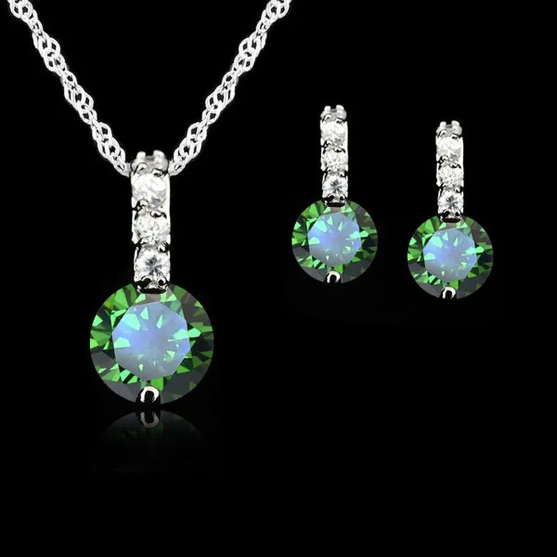 Women Beauty Jewelry Set 925 Sterling Silver Cubic Zircon Pendant  Necklace/Earring Women Wedding Sets