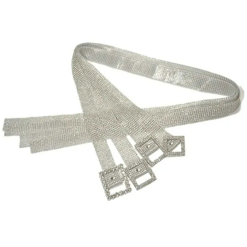 Brilliant Women's Belt Waist Chain Full Diamond Rhinestone Crystal Belt Luxury Large Party Silver Waist Belt