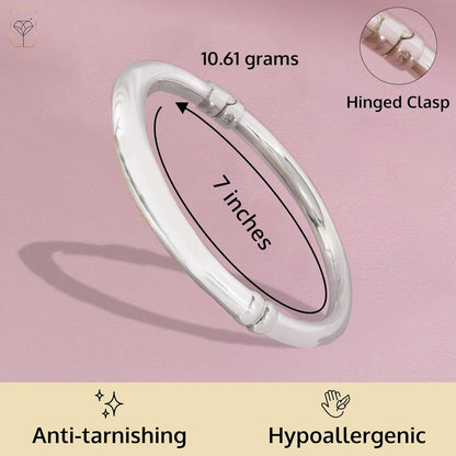 Lightweight Hollow 925 Sterling Silver Bangle Bracelet for Women | 7 Inch Silver Bracelets with Hinged Clasp | Anti-Tarnishing Hypoallergenic Silver Bangles for Women
