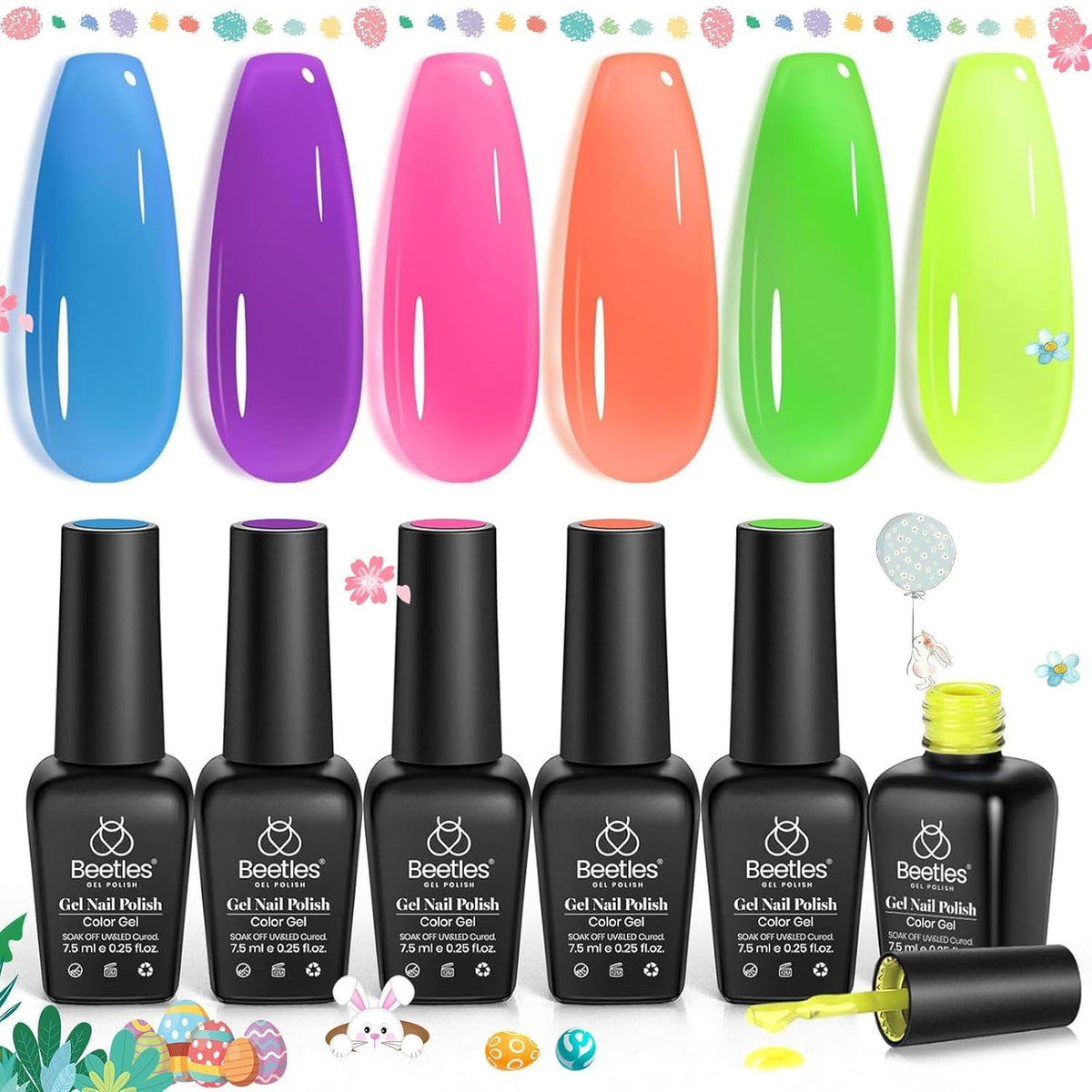 Beetles Jelly Gel Nail Polish Set, 6 Colors Jelly Blue Purple Crystal Gel Nail Polish Rainbow Yellow Green Orange Nail Uv LED Nail Art Gifts for Women