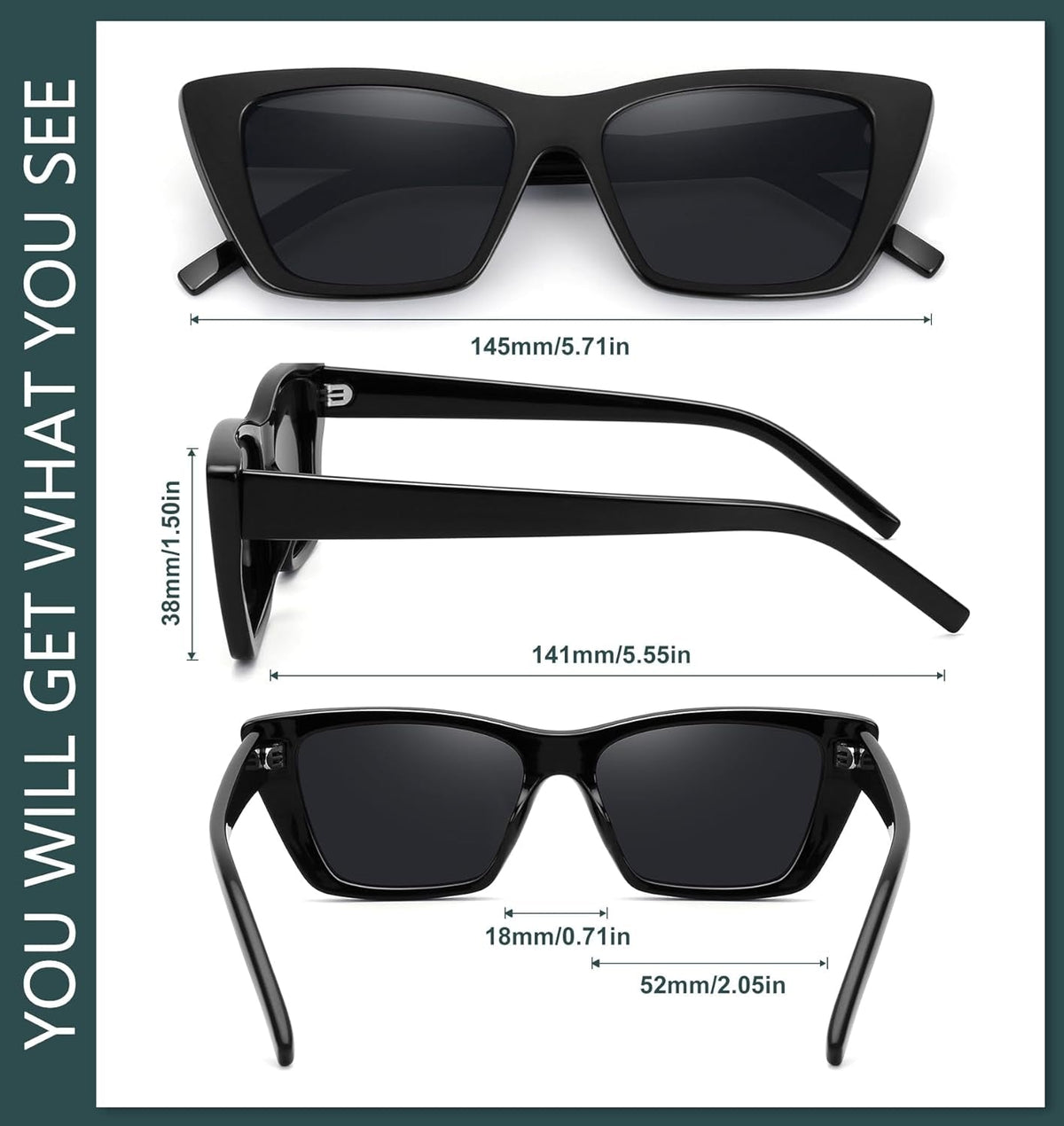 Narrow Small Vintage Polarized Cat Eye Sunglasses for Women