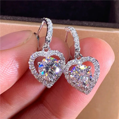 Romantic Round Cut Brilliant Diamond Heart Drop Earrings Women Hoop Earrings Proposal Party Fine Jewelry