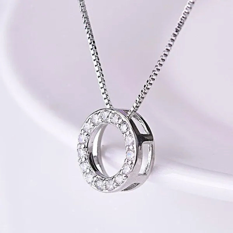 925 Sterling Silver Diamond Circle Rings Pendant Necklace for Women Daily Casual Fashion Accessories
