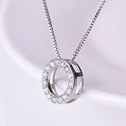 925 Sterling Silver Diamond Circle Rings Pendant Necklace for Women Daily Casual Fashion Accessories