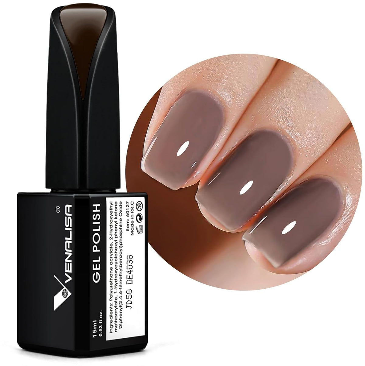 VENALISA 15ml Gel Nail Polish, Pure White Color Soak Off UV LED Nail Gel Polish Nail Art Starter Manicure Salon DIY at Home, 0.53 OZ