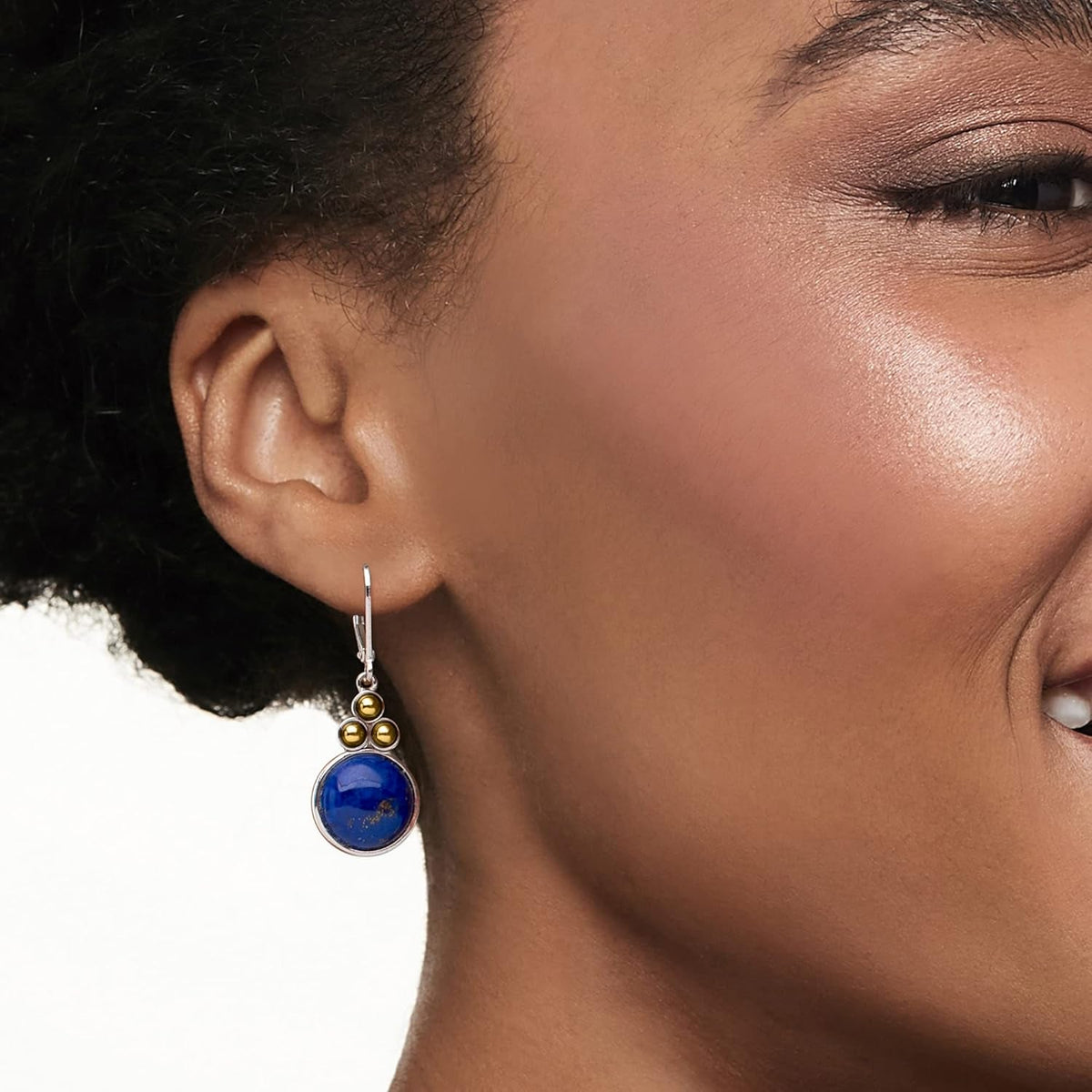 Lapis Drop Earrings in Sterling Silver with 14Kt Yellow Gold