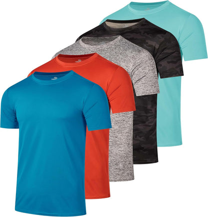 5 Pack: Men’S Short Sleeve Dry Fit Active Crew Neck T Shirt - Athletic Running Gym Workout Tee Tops