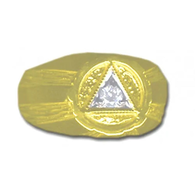 Style #608-8, 14k Gold, AA Symbol Mens Signet Style Ring with 1-10pt. Diamond in the center of the Triangle