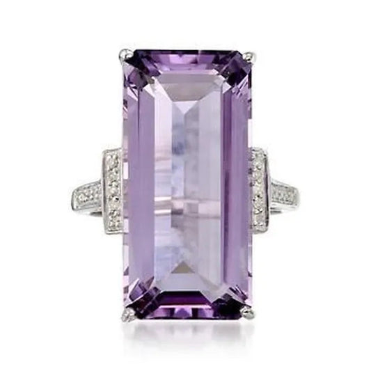 Baguette Cut Amethyst Gemstones Rings for Women Jewelry