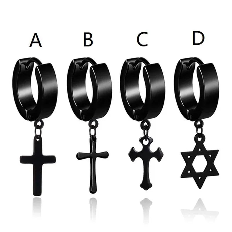 Stainless Steel Cross Ear Studs Black Sliver Earrings Ear Ring Jewelry Decoration Black Tassels Cross Unisex Hip Hop Rock Style for Women and Men 4 Styles