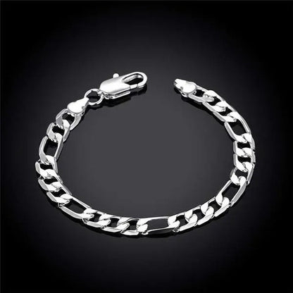2Pcs/Set(Bracelet+Necklace) 925 Sterling Silver Charms Men Women Figaro Curb Lobster Clasps Link Chain Bracelet and Necklace Fashion Exquisite Jewelry Gifts