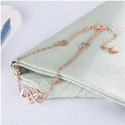 Exquisite Fashion Womens Ankle Bracelet 925 Sterling Silver Anklet Cubic Zirconia Infinity Heart Summer Beach Stylish Chain Adjustable Gift for Women