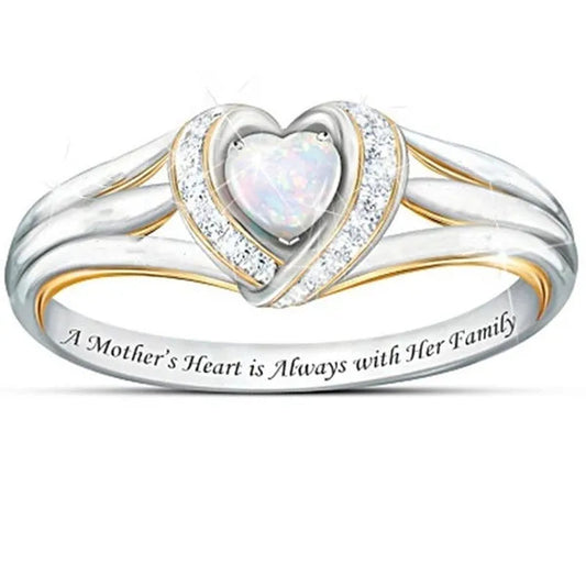 925 Silver 18k Gold Heart Shaped Opal Diamond Ring Ladies Engagement Ring Fashion Jewelry Gift for Mom Size 6-10