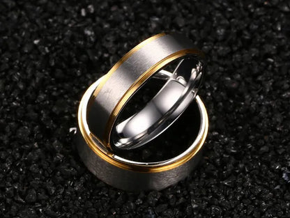Stainless Steel Gold Edged 2-Tone Brushed Wedding Band Ring Men/Women's Fashion Jewelry