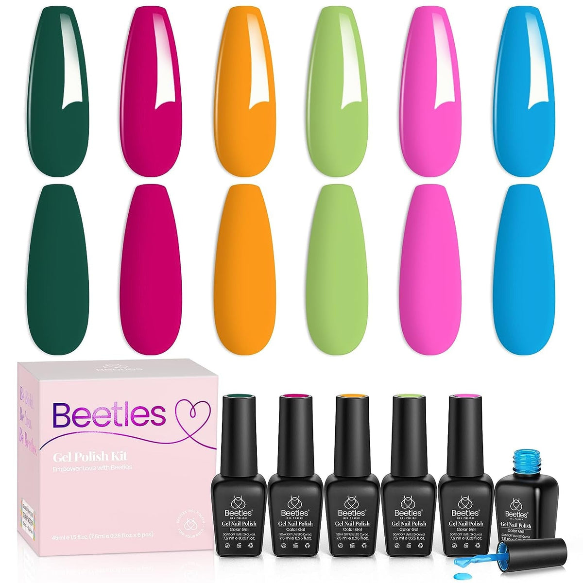 Beetles Gel Nail Polish Kit 6 Colors Green Gel Nail Polish Glitter Pearl Gel Nail Polish Spring Gel Polish Soak off Uv LED Nail Lamp Gel Nail Kit DIY Home Nail Manicure Easter Gel Nail Polish