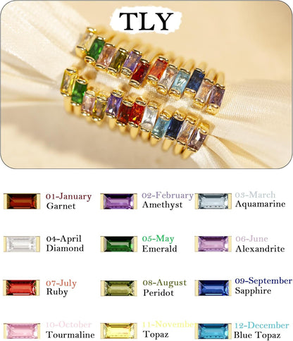 Gold Birthstone Rings for Women Non Tarnish 14K Gold Plated Stackable Rings Dainty CZ Adjustable Gemstone Emerald Green Stacking Open Thumb Ring Wedding Promise Rings Birthday Jewelry Gifts