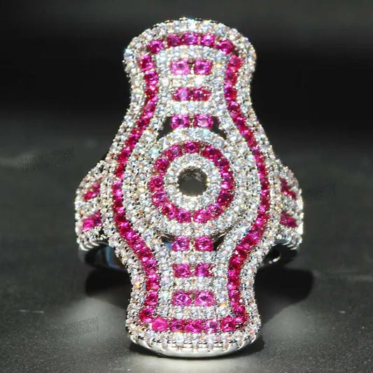 Silver Natural Gemstones Ring Ruby & White Sapphire Wedding Birthstone Bride Engagement Square Brand Crown Cross Crucifix Ring Jewelry Size 6 7 8 9 10