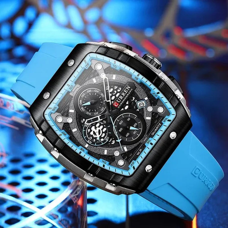 CURREN Mens Watch COOL Large Men's Classical Luxury Sports Design Watches Rubber Strap Waterproof Chronograph Date Quartz Relogios Masculino 8442