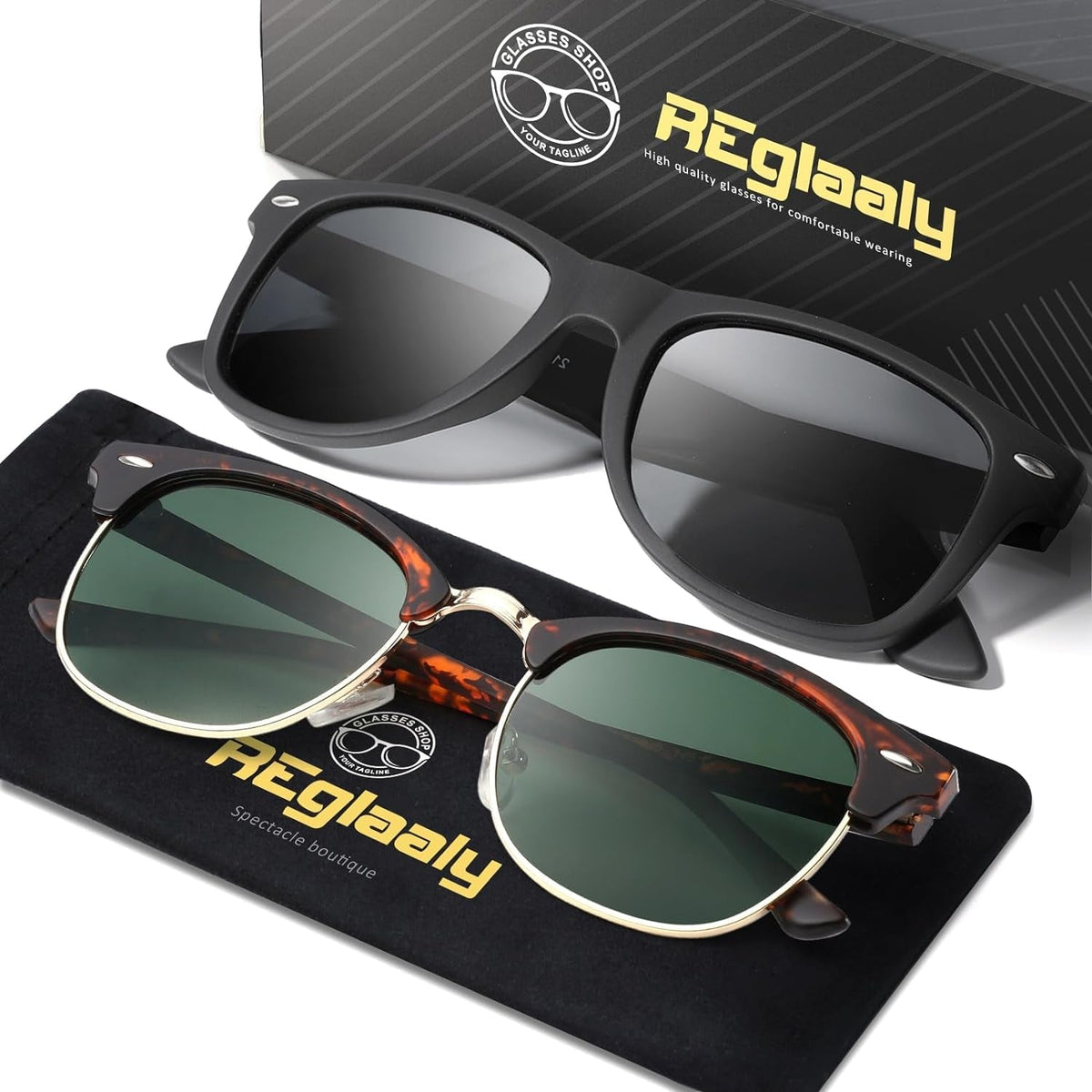 Sunglasses Men and Womens, Polarized Sunglasses for men with UV Blocking Semi-Rimless Frame for Driving & Hiking
