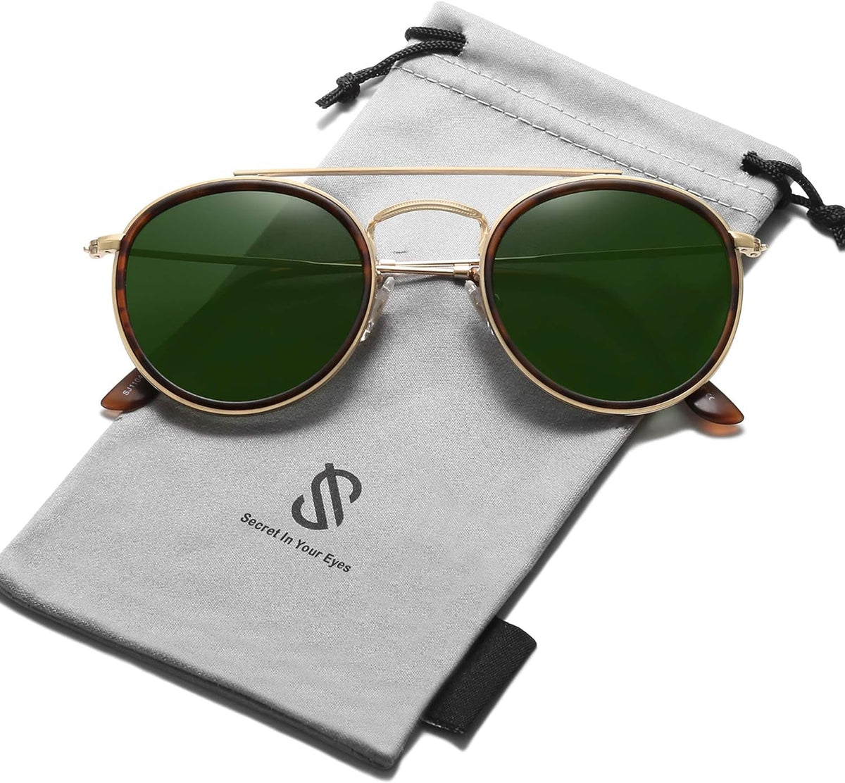 Retro Round Double Bridge Polarized Sunglasses for Women Men Vintage Circle UV400 Sunnies SJ1104