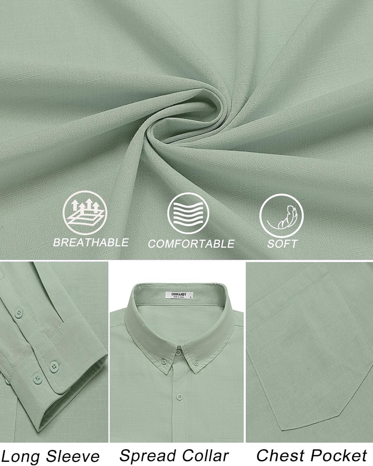 Men'S Long Sleeve Button down Shirts Casual Cotton Linen Shirts Summer Beach Shirt with Pocket
