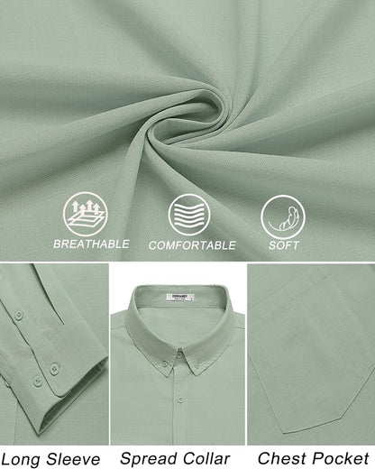 Men'S Long Sleeve Button down Shirts Casual Cotton Linen Shirts Summer Beach Shirt with Pocket