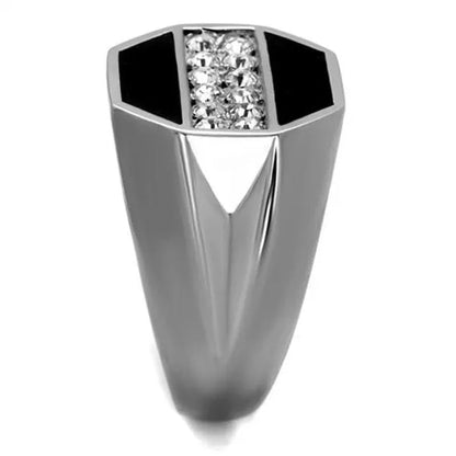 Men's Round Cut Simulated Diamond Crystal Stainless Steel & Epoxy Ring Size 8-14