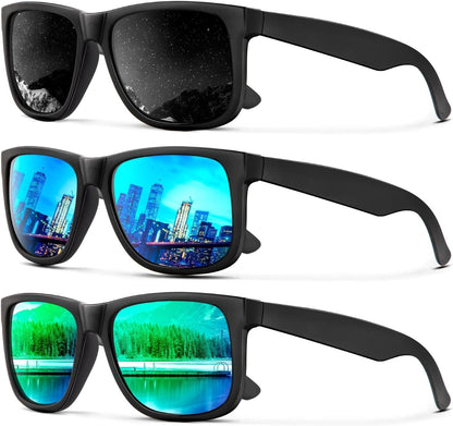 Sunglasses Men Polarized Sun glasses for Mens Womens Classic Matte Black Frame UV Protection 3pack