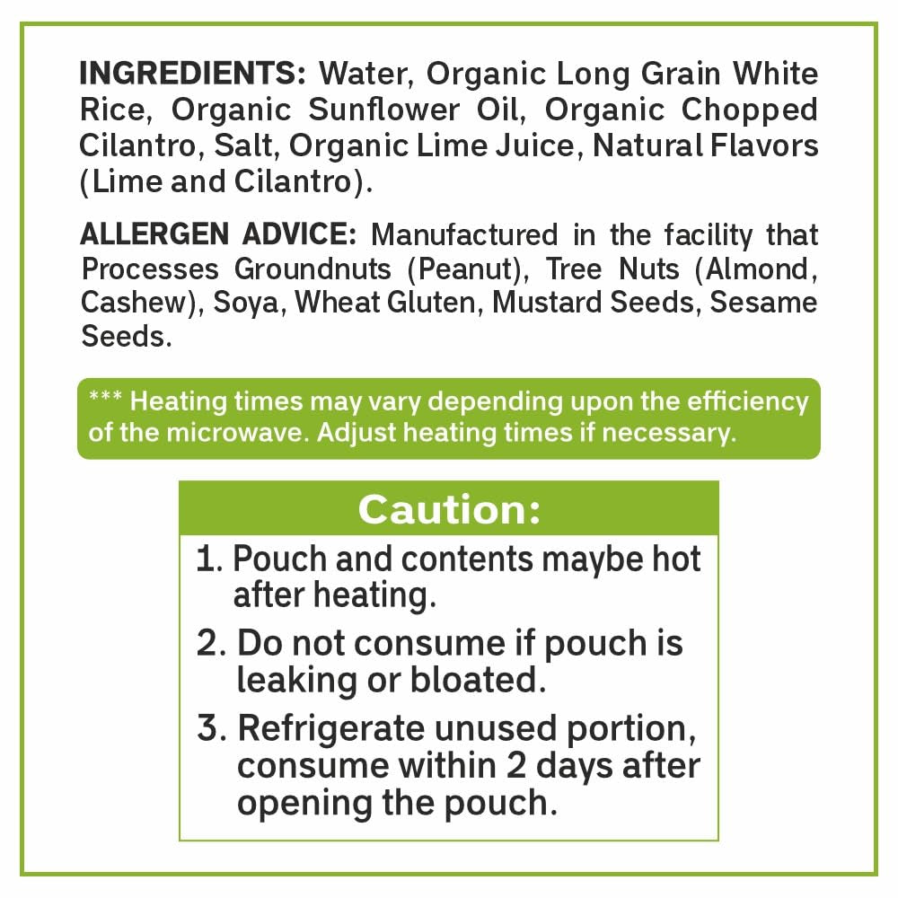 Cilantro & Lime Organic Heat & Eat Microwaveable Rice, 8.8 Ounce (Pack of 6) Heat and Eat | Flavor Rice | USDA Certified Organic, Gmo-Free | Fresh Ingrediants | Side Dish