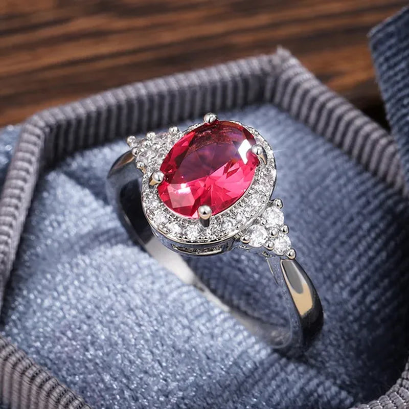 Fashion Exquisite Silver Plated Princess Lab Diamond Diana William Kate Oval Cut Ruby Gemstone Rings for Women Wedding Engagement Jewelry