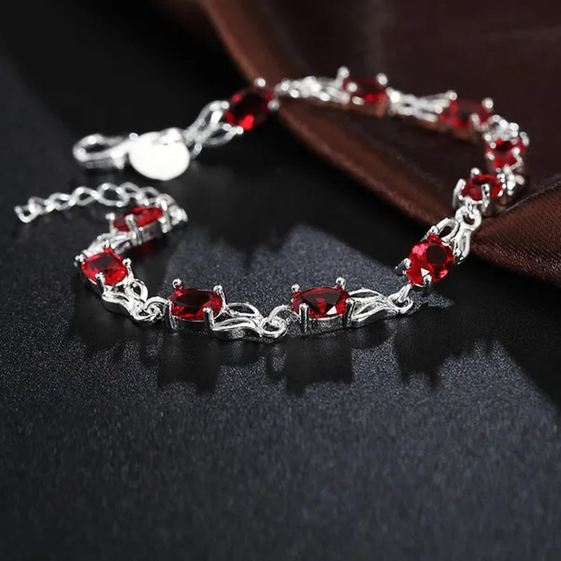 925 Sterling Silver Elegant Charm Beautiful Crystal Stone Red Jewelry Fashion for Women Wedding Bracelets