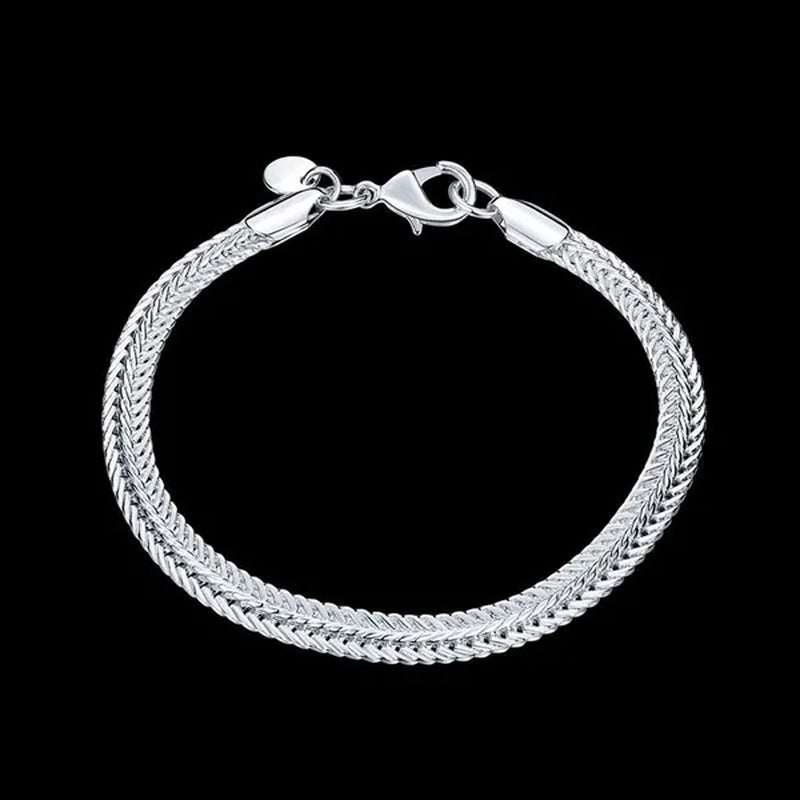 2Pcs 925 Sterling Silver Flat Snake Bone Chain Necklace Bracelet for Man Women Fashion Punk Charm Jewelry Set