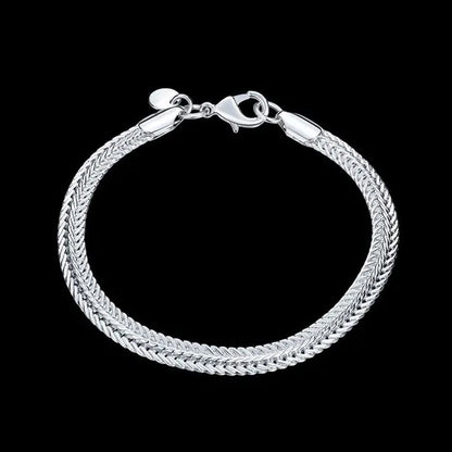 2Pcs 925 Sterling Silver Flat Snake Bone Chain Necklace Bracelet for Man Women Fashion Punk Charm Jewelry Set