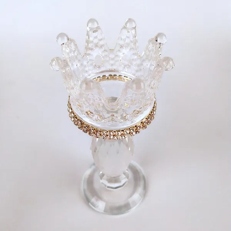 Crown Candlestick Candle Holder Transparent Glass Crystal Wedding Home Decor Big Tealight Candle Stand
